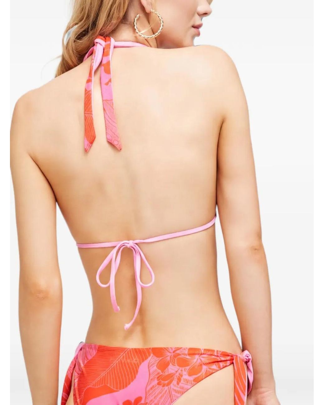 Pinko Red Floral-Print Triangle Bikini Top