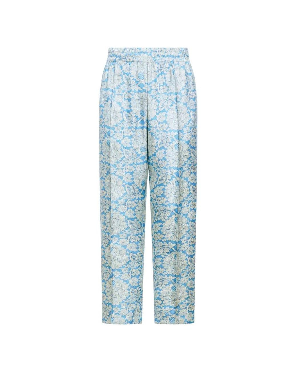 Pierre Louis Mascia Blue Floral Jacquard Trousers