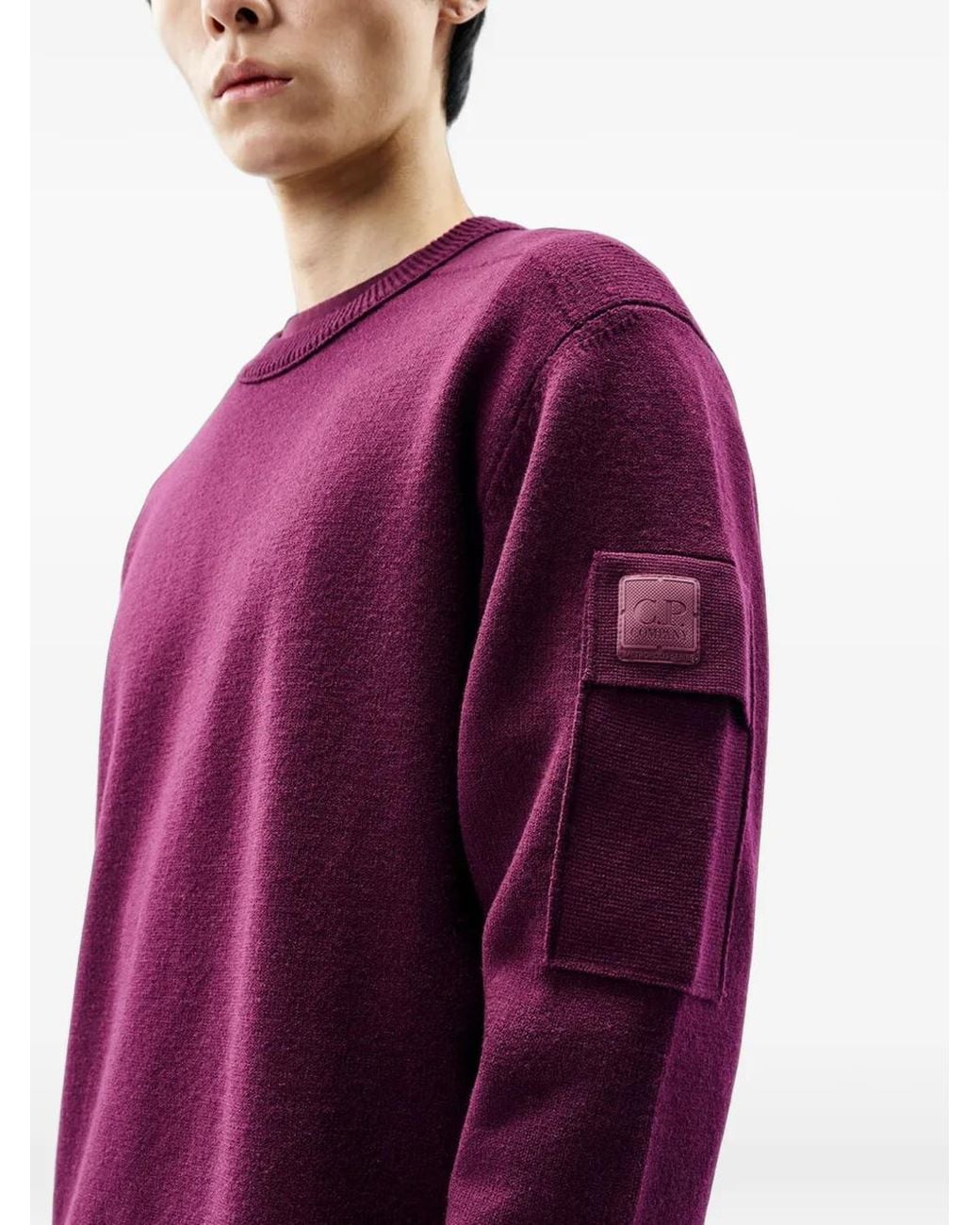 C P Company Purple Metropolis Series Extrafine-Merino-Wool Crewneck Sweater for men