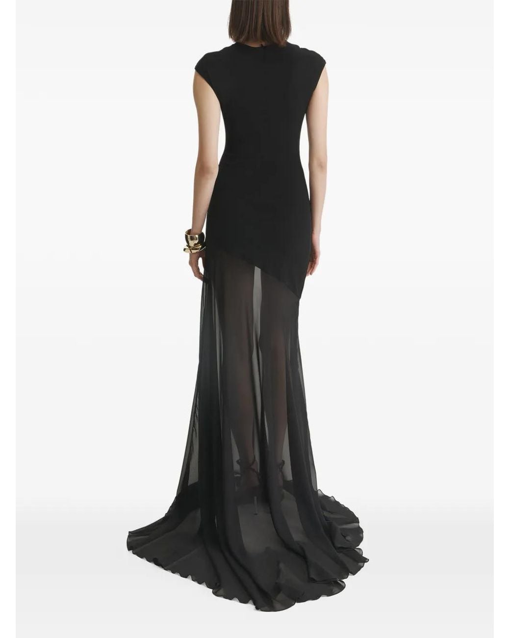 2310 STUDIO Black Asymmetric Sheer-Panel Maxi Dress