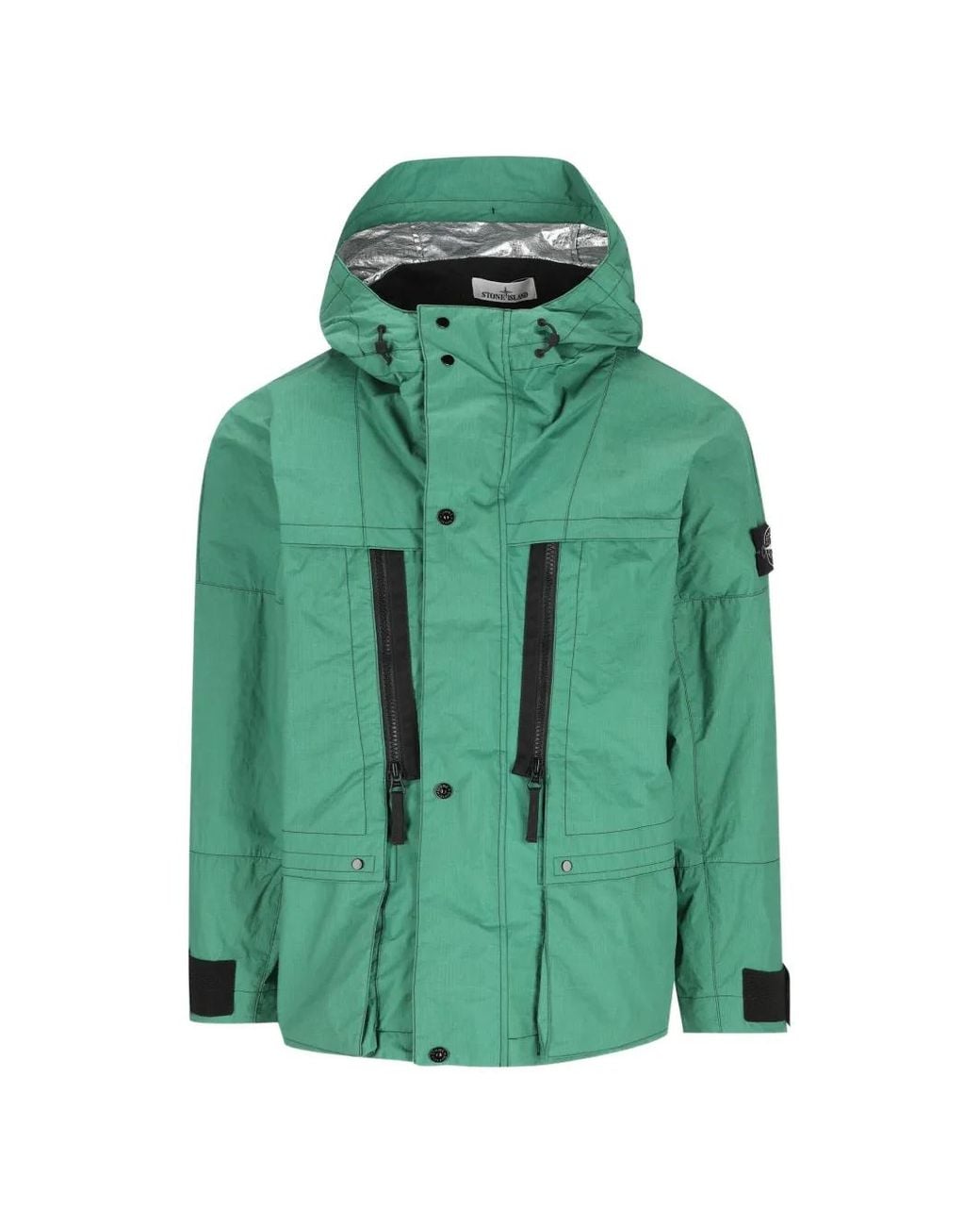 Stone Island Green Logo-Badge Hooded Jacket for men