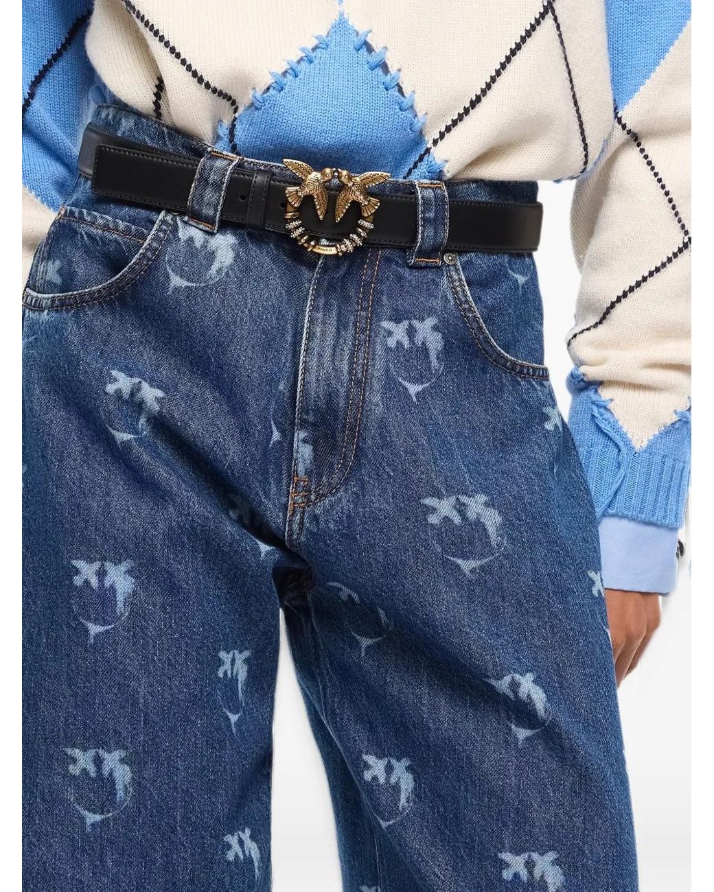 Pinko Blue Jeans With All-Over Love Birds Logo