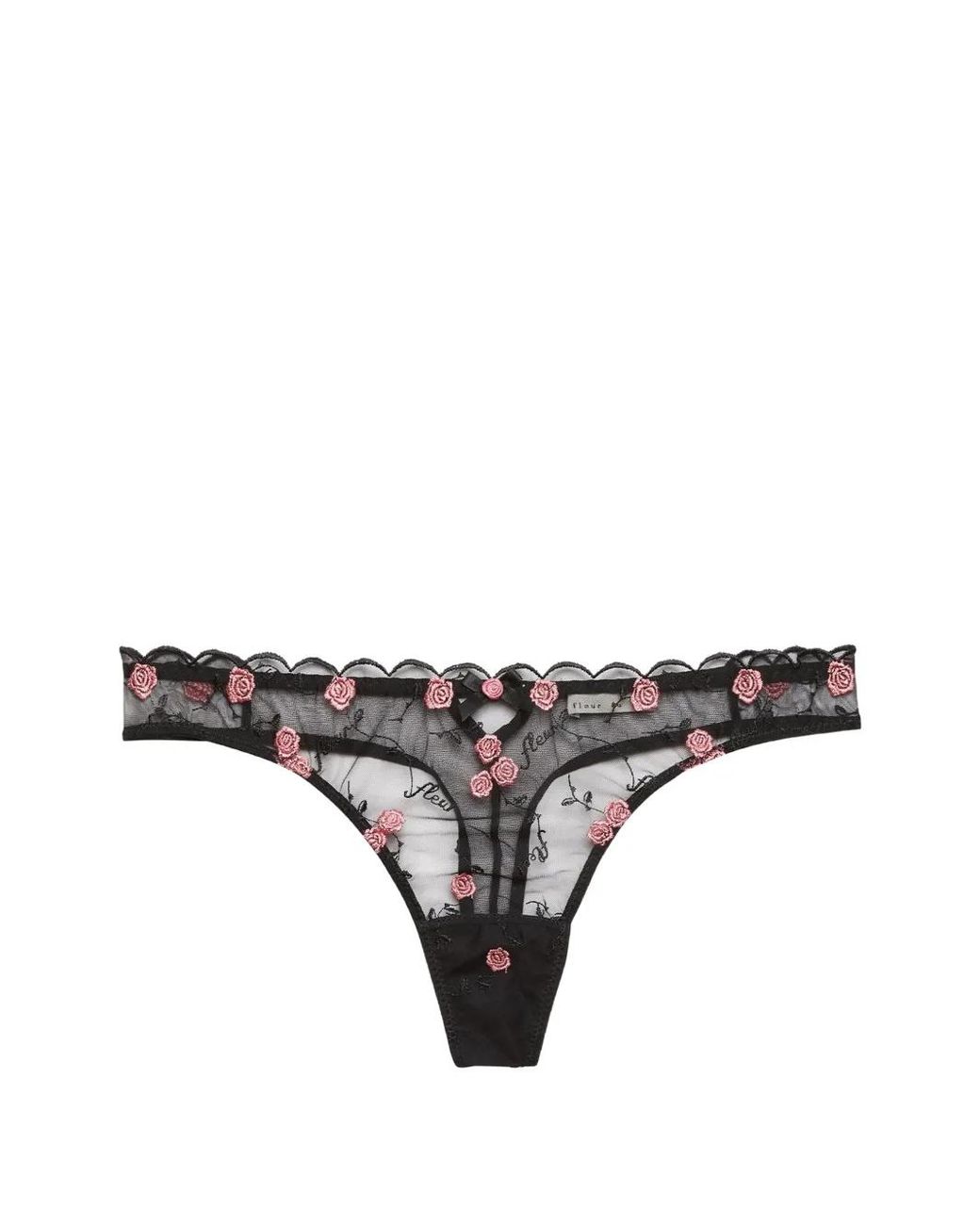 Fleur du Mal Black String En Résille À Broderies