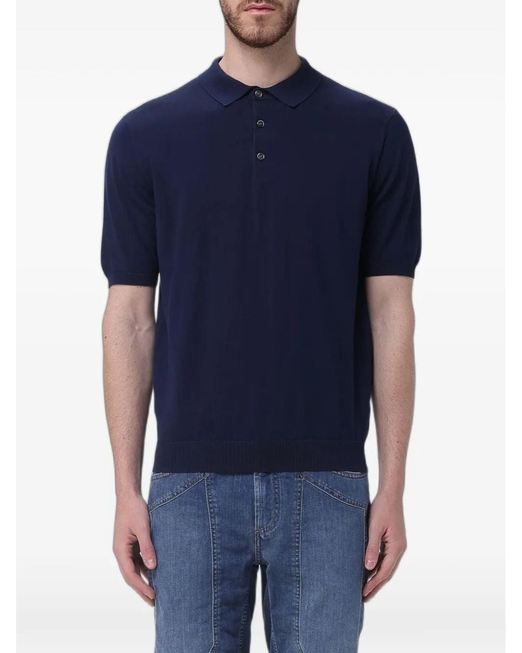 Jeckerson Blue Short-Sleeve Knitted Polo Shirt for men