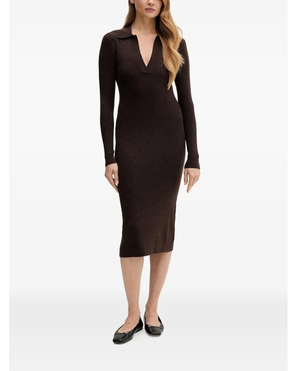 Mc2 Saint Barth Black V-Neck Ribbed Midi Dress