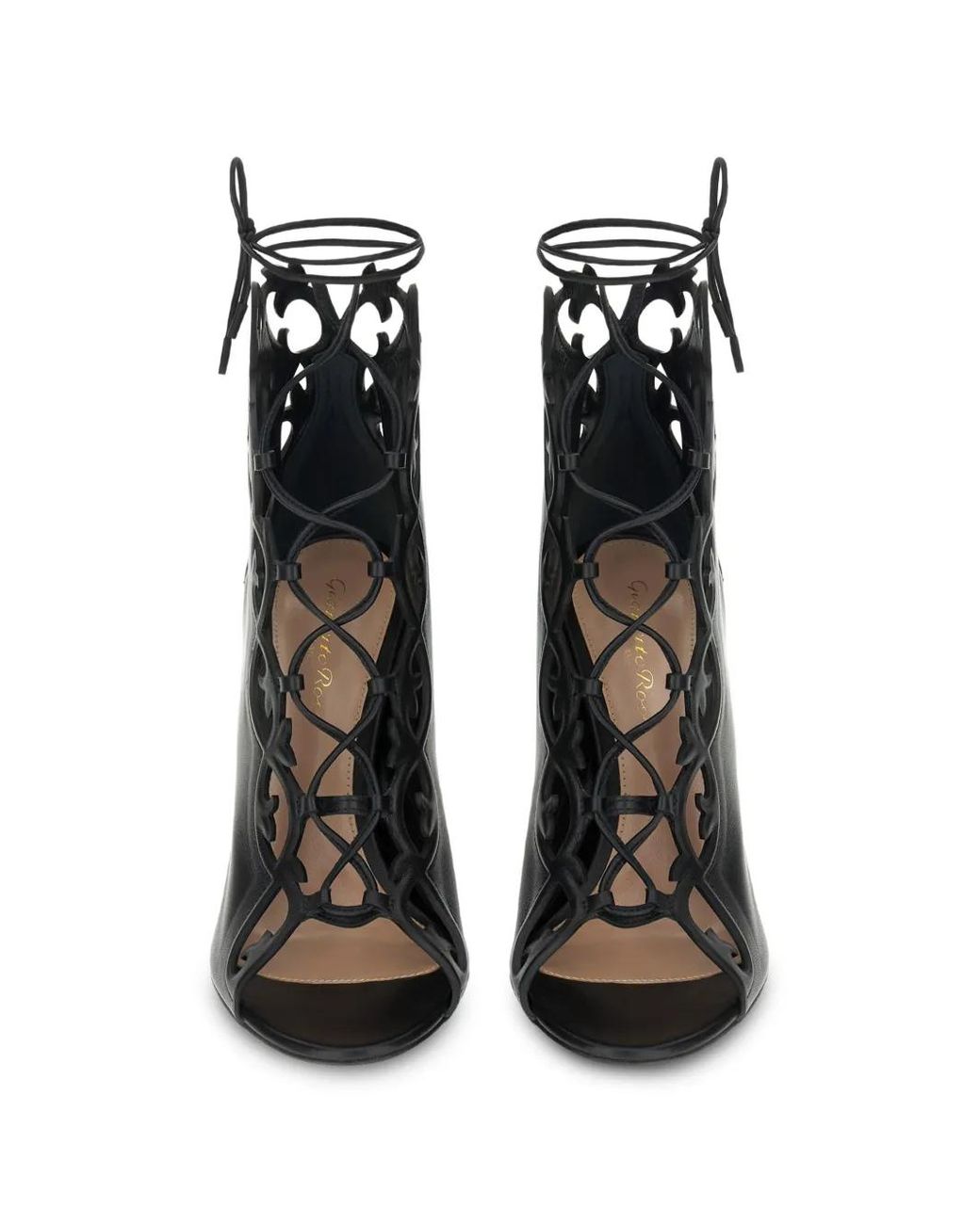 Gianvito Rossi Black Laser-Cut Lace-Up Ankle Boots