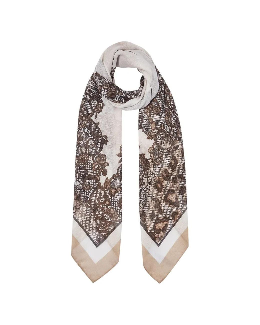 Liu Jo White Leopard-Print Lace-Pattern Scarf