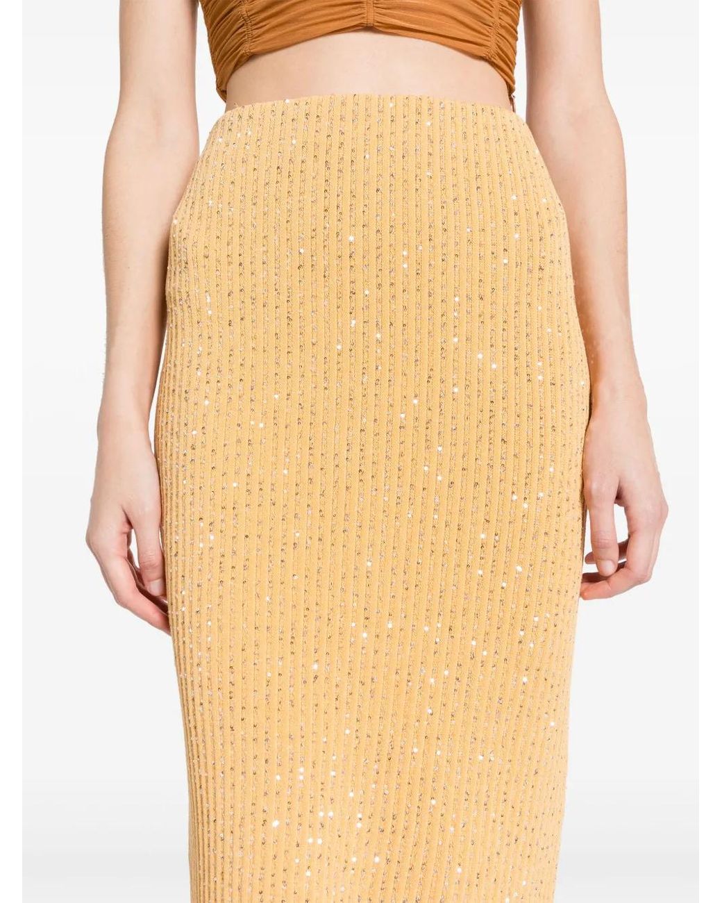 Fabiana Filippi Yellow Jupe Crayon À Ornements De Sequins