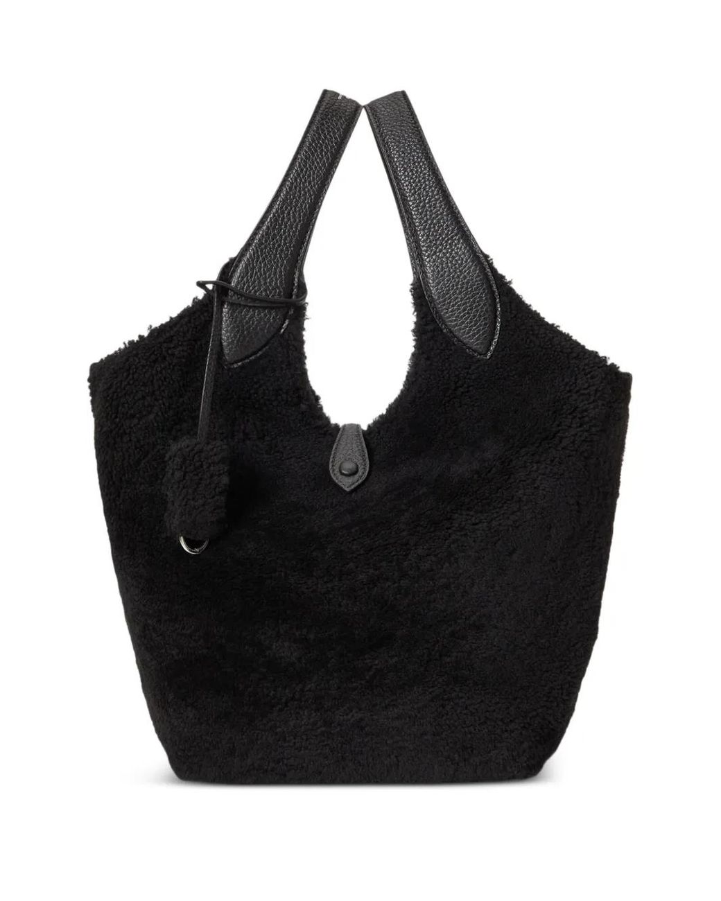 Polo Ralph Lauren Black Play Shearling Leather Tote Bag
