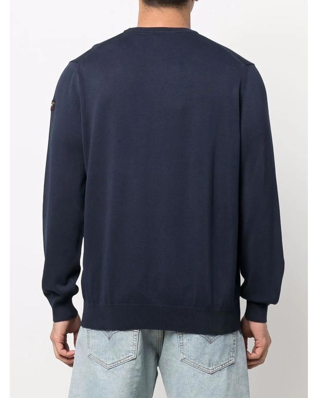Paul & Shark Blue Logo-Patch Crew Neck Jumper for men