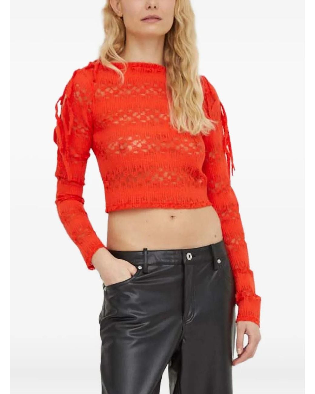 Won Hundred Red Tie-Detail Open-Knit Top
