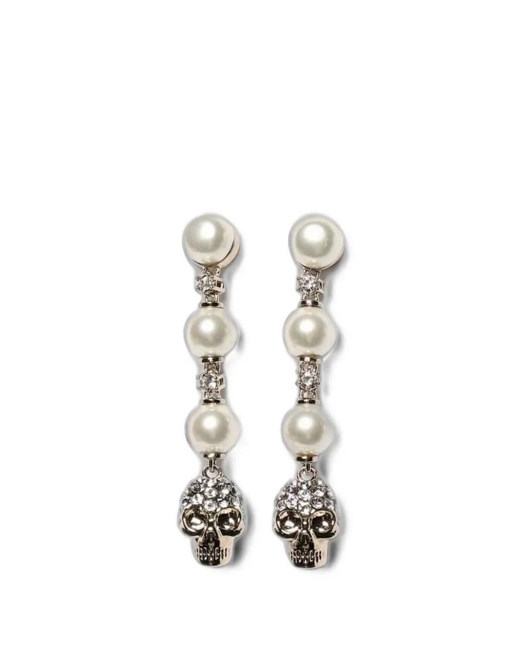 McQueen White Skull Embellished Earrings