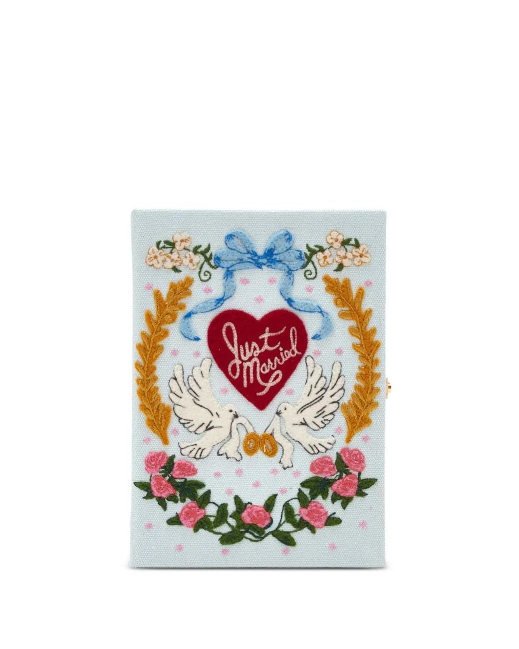 Olympia Le-Tan White Embroidered-Doves Clutch Bag