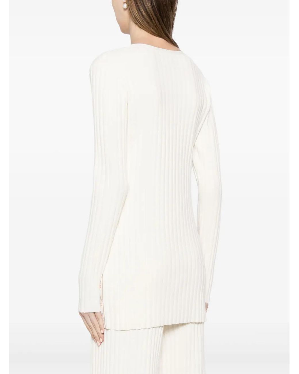 Aje. White Logo-Tape Ribbed-Knit Jumper