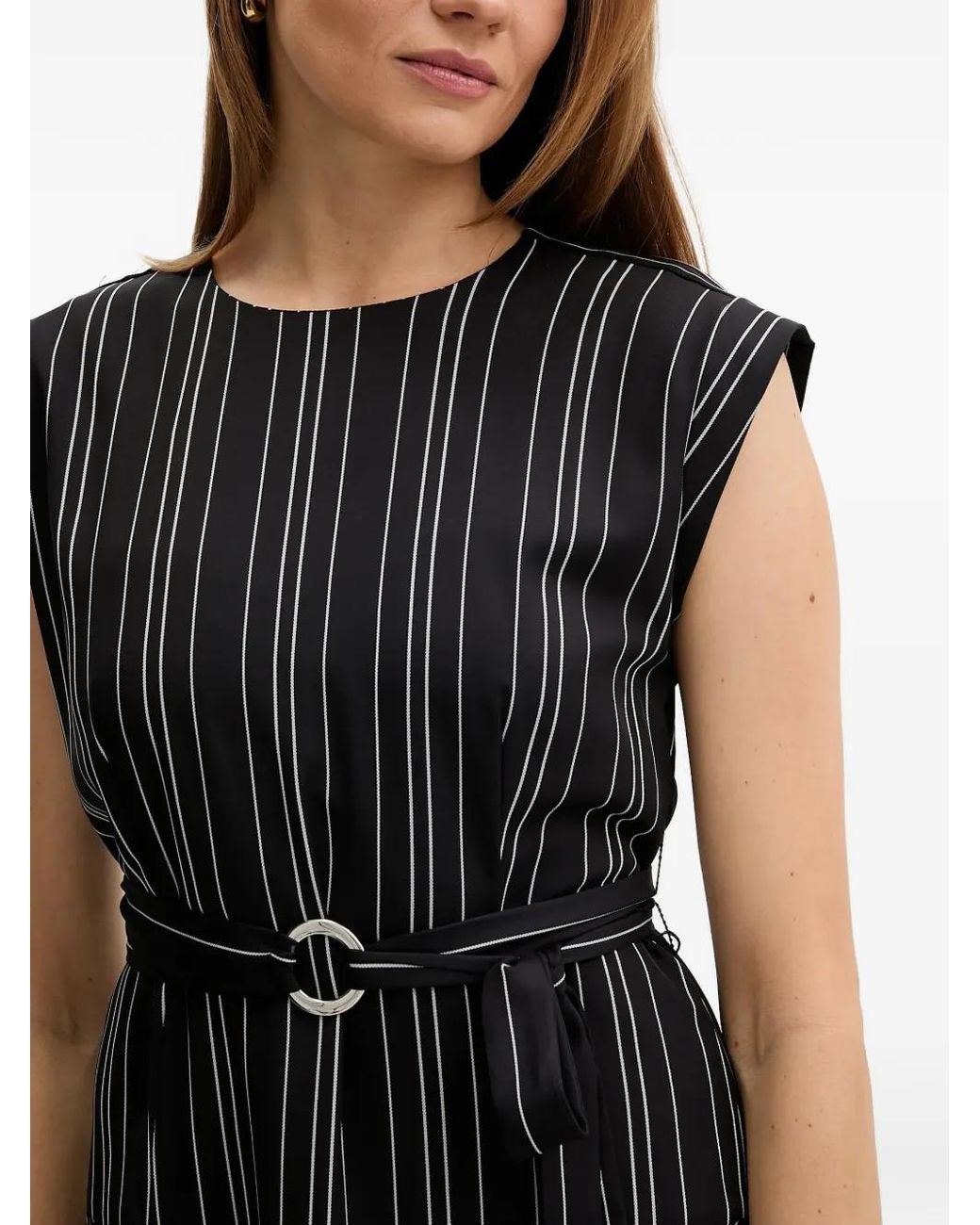 DKNY Black Striped Belted Dress