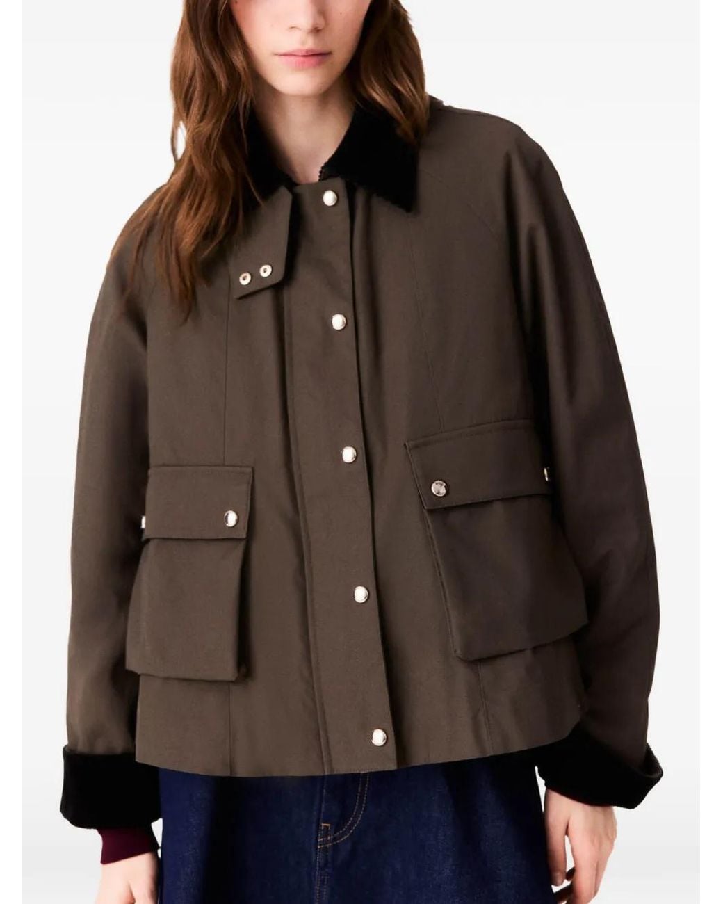 Maje Brown Badagio Cotton Trapeze Jacket