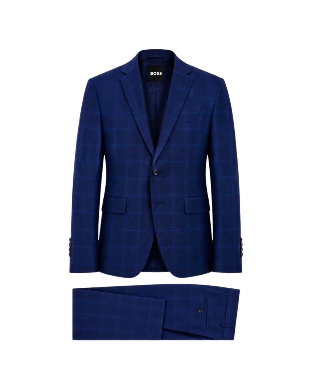 Boss Blue Check-Pattern Single-Breasted Suit for men
