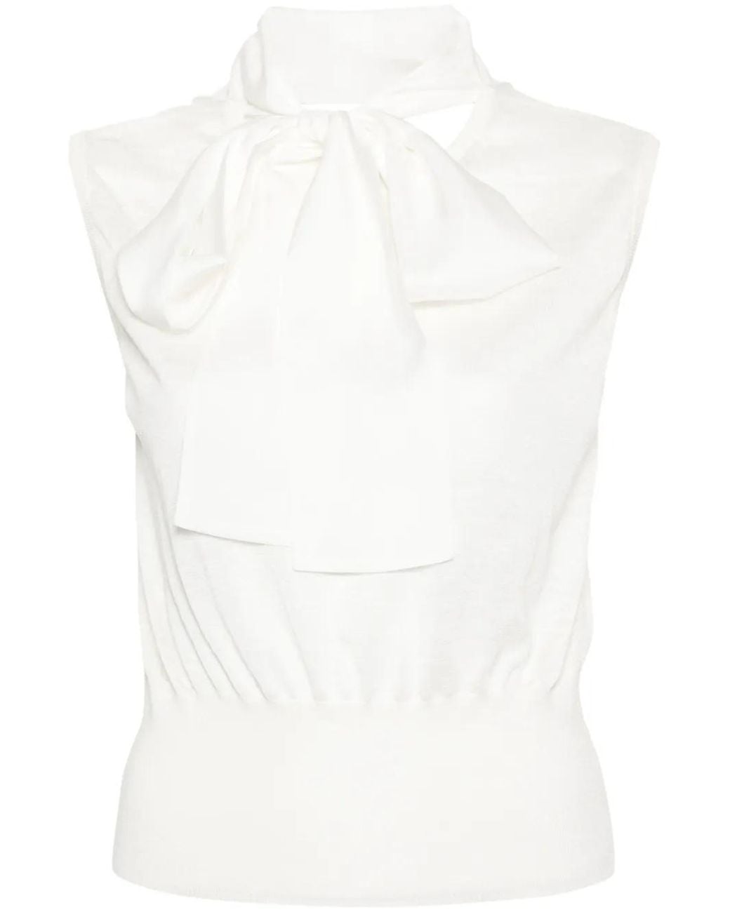 Fabiana Filippi White Pussy-Bow Collar Knitted Top