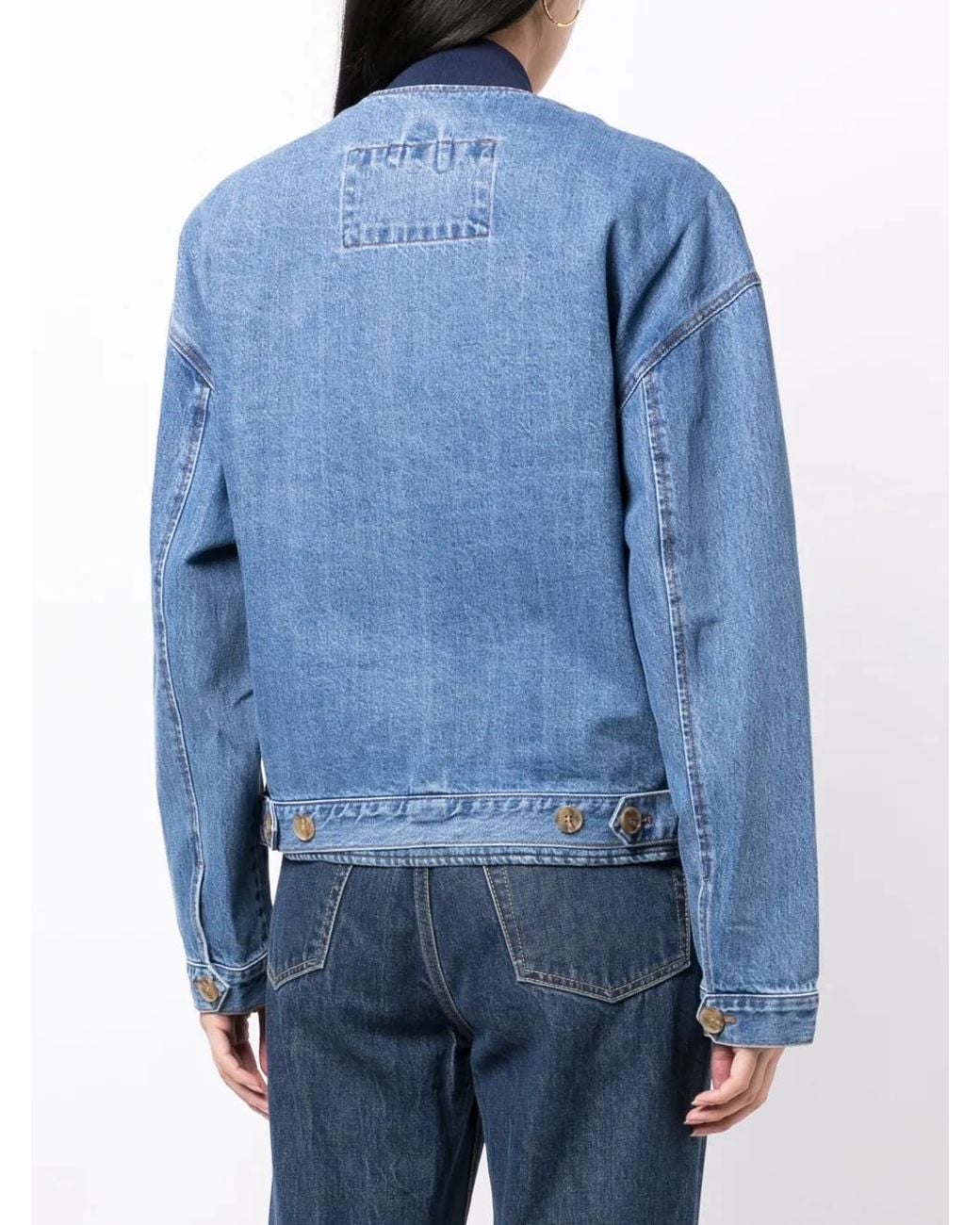 Rejina Pyo Blue Wells Layered Denim Bomber Jacket