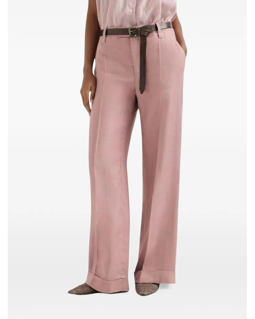 Brunello Cucinelli Pink Belted Turned-Up Trousers