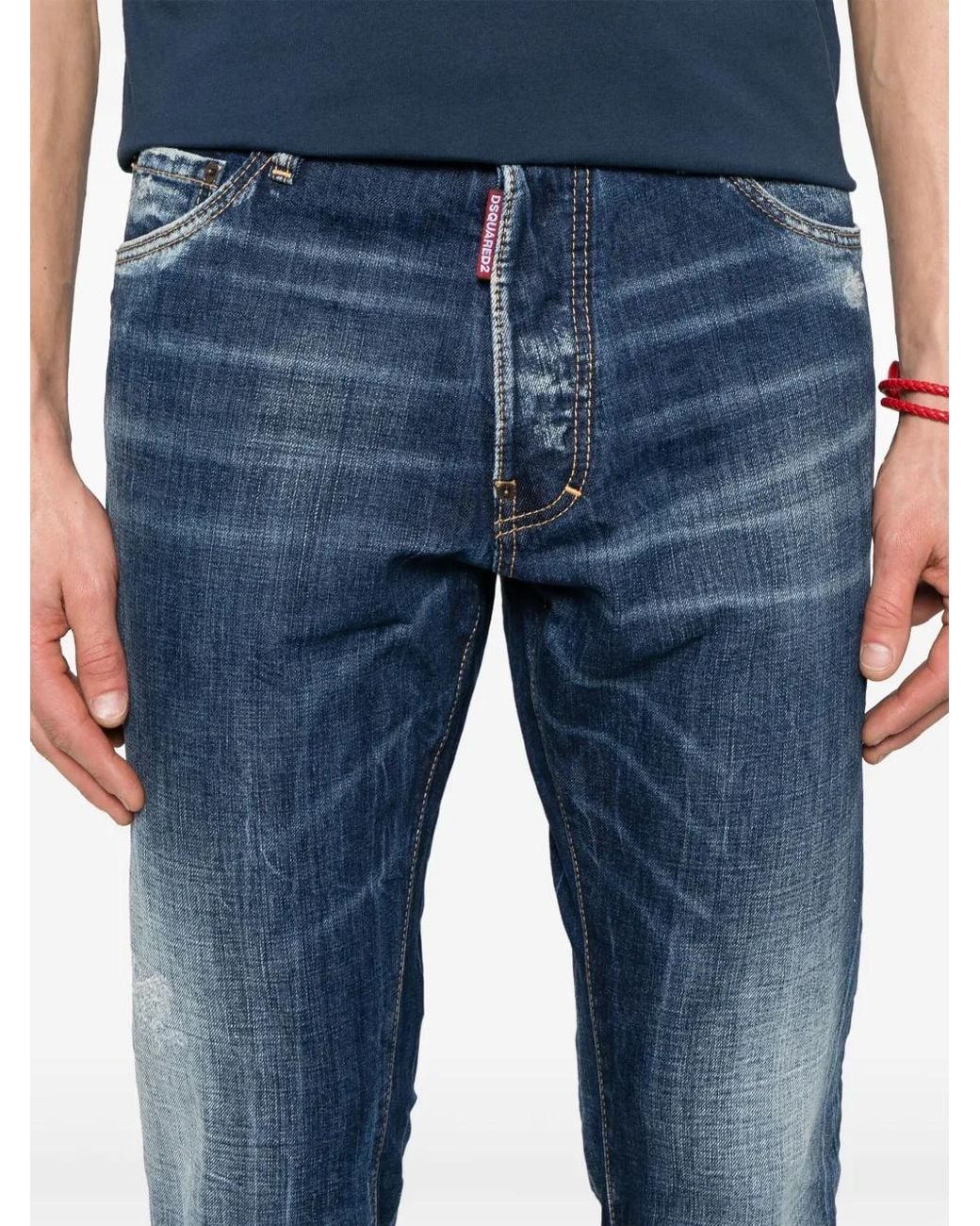 DSquared² Blue Classic Straight-Leg Jeans With Faded Wash And Distressed Details for men