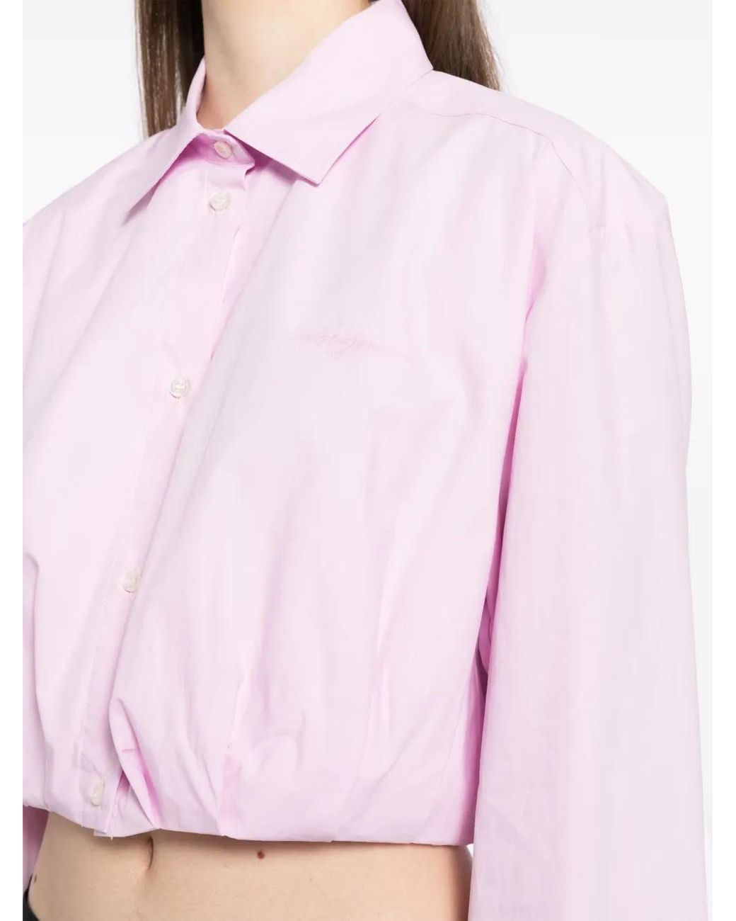 MSGM Pink Embroidered Cropped Shirt