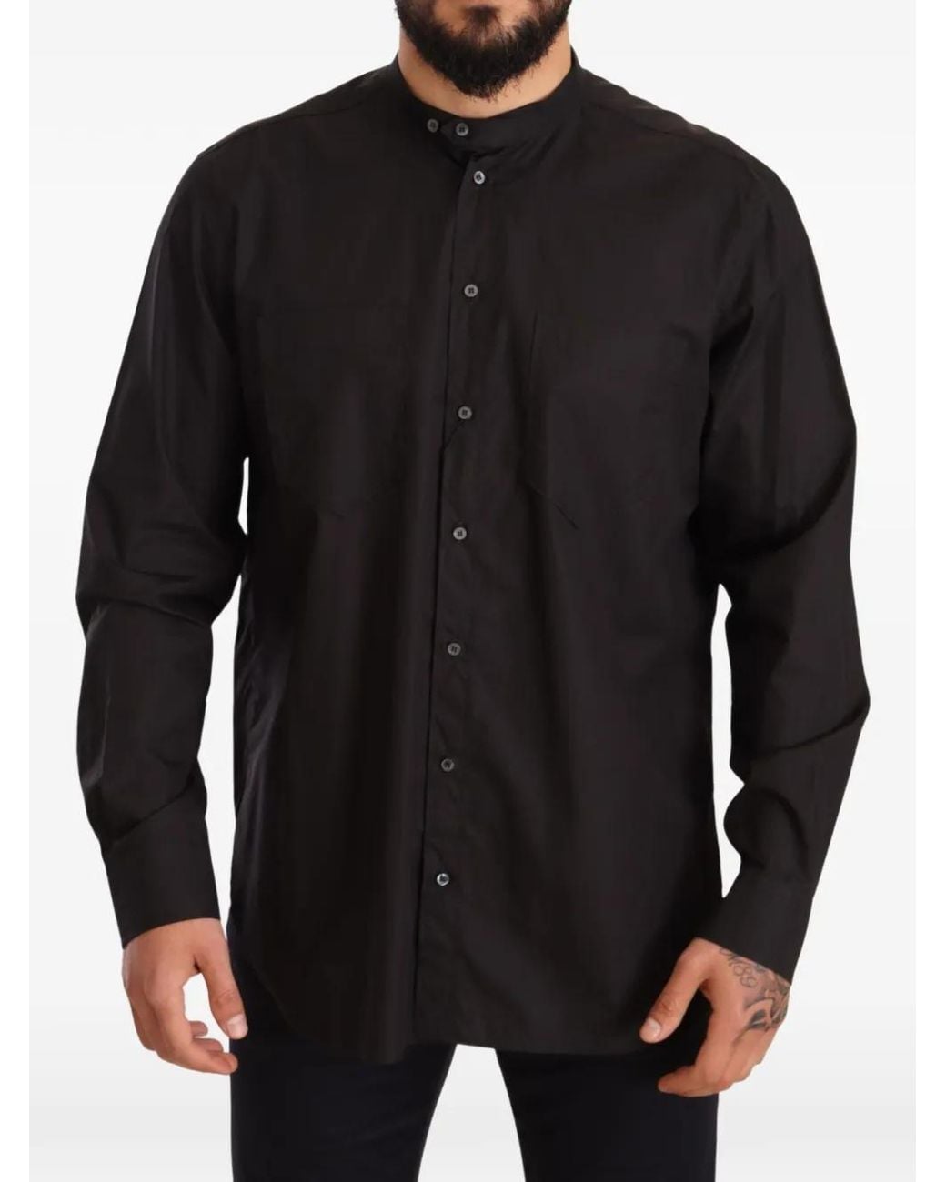 Dolce & Gabbana Black Mandarin-Collar Long-Sleeves Shirt for men