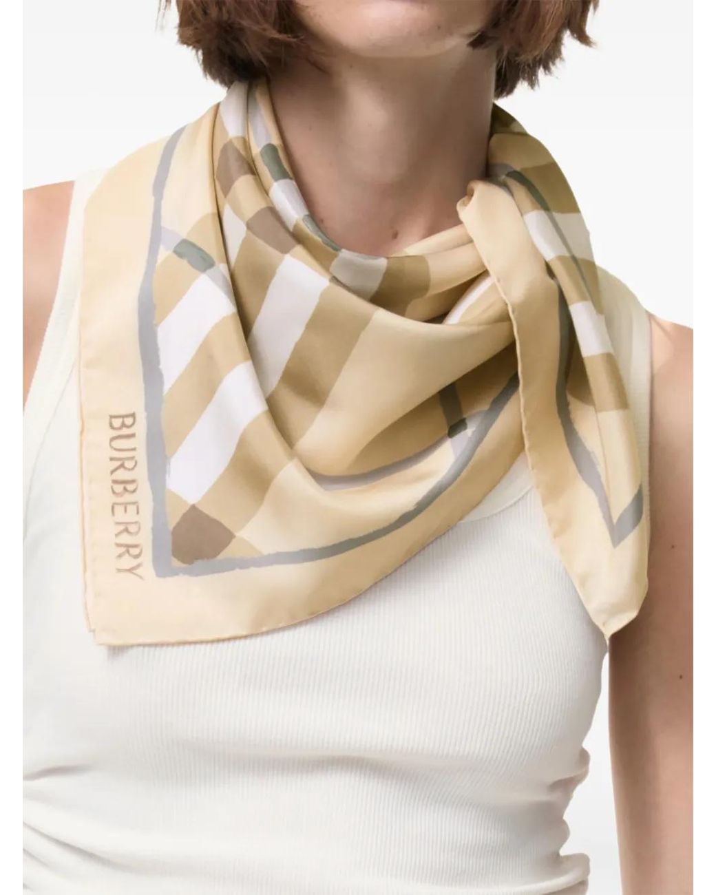 Burberry Natural Watercolour Check Silk Scarf