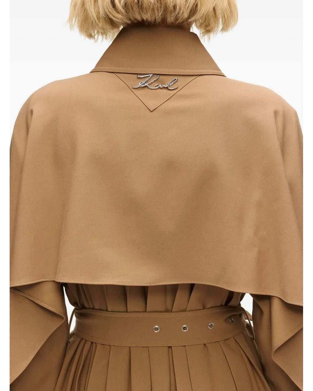 Karl Lagerfeld Natural Pleated Belted Trench Coat