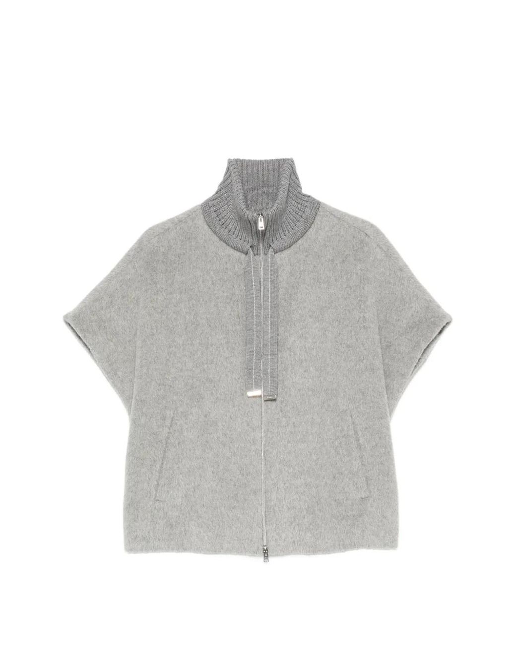 Herno Gray High-Neck Cap-Sleeve Jacket