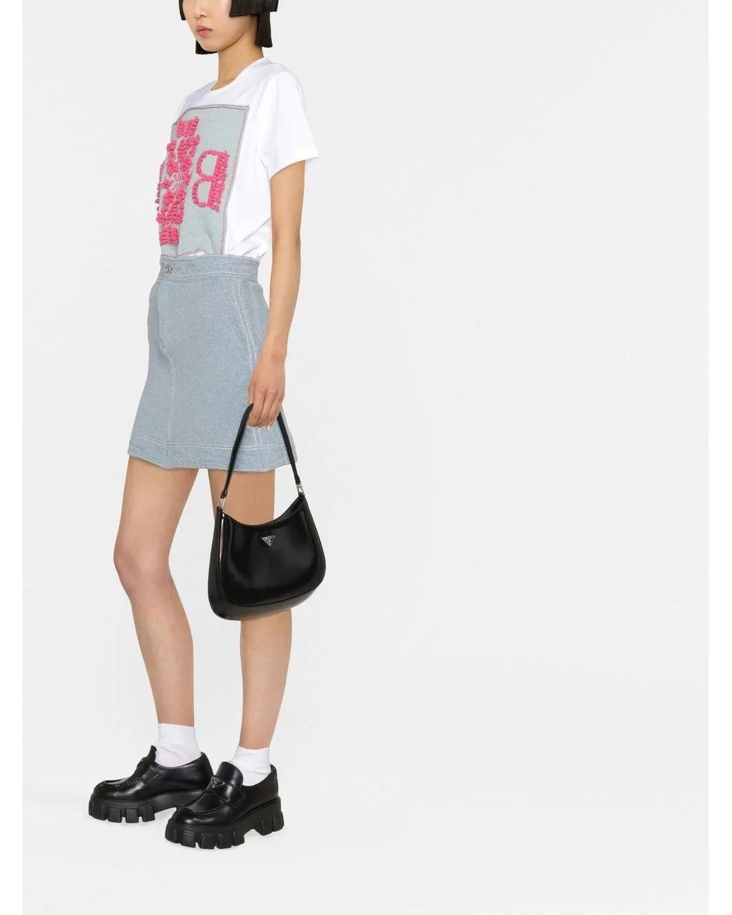 Barrie Blue Contrast-Stitch Mini Skirt