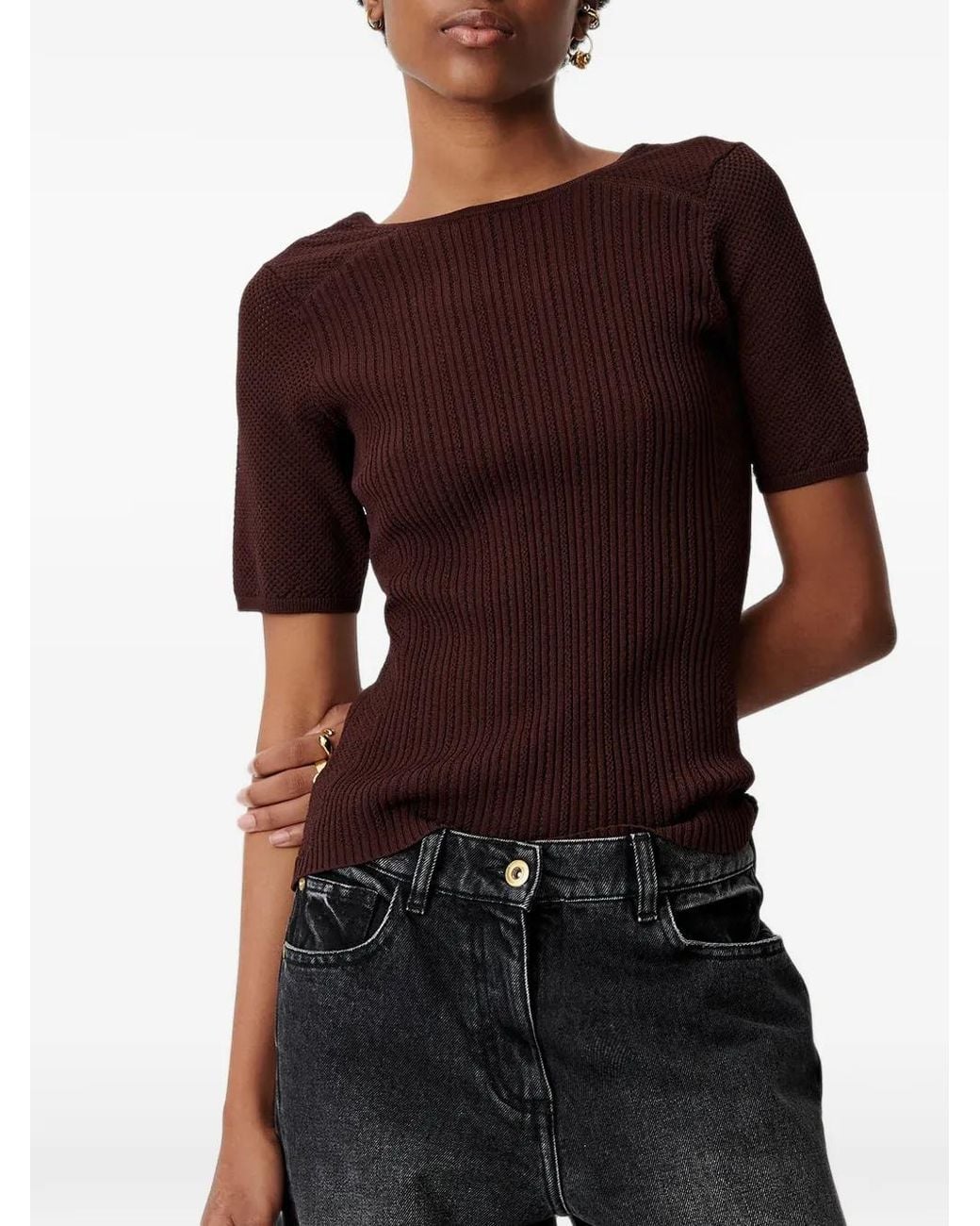 Sessun Red Limone Ribbed Open-Back T-Shirt