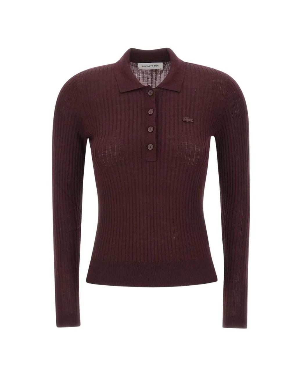 Lacoste Purple Wool Jersey Polo-Collar Sweater