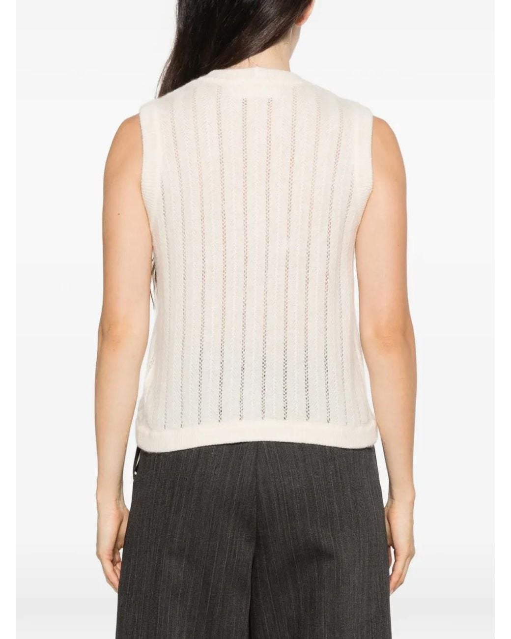 IVORY PARIS White Bea Pointelle-Knit V-Neck Vest