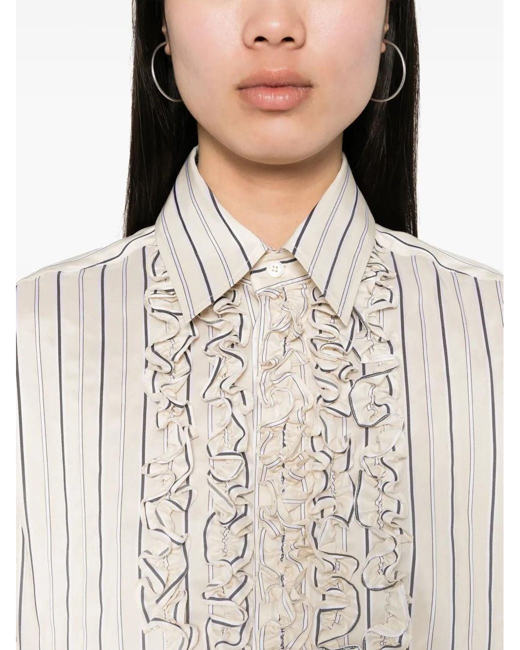 Stella McCartney White Striped Ruffled Shirt