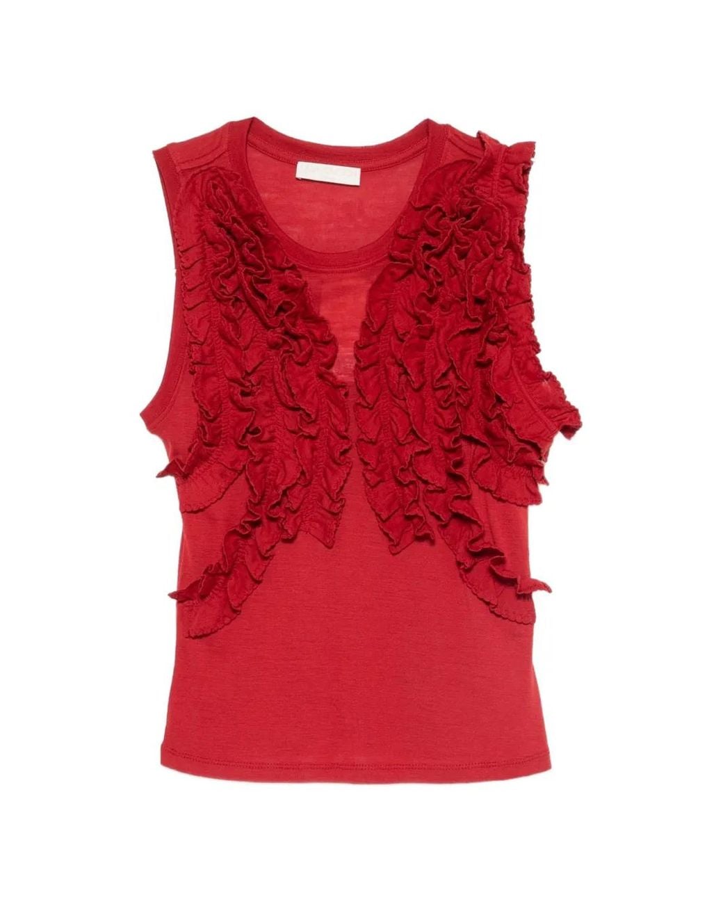 Ulla Johnson Red Ruffled Vesna Top