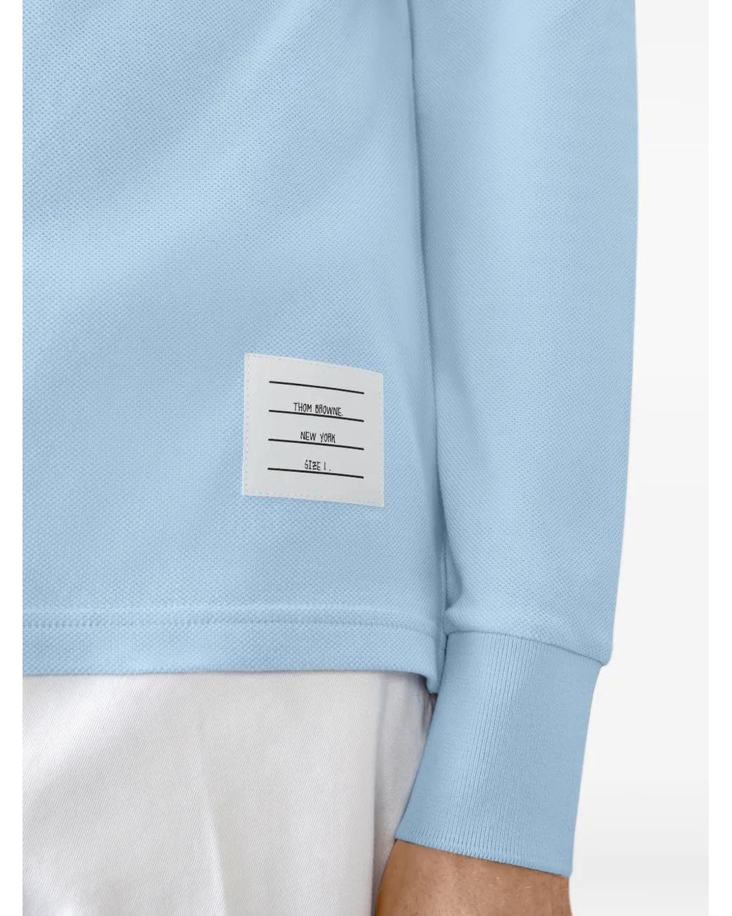 Thom Browne Blue Cotton Pique 4-Bar Long Sleeve Polo for men
