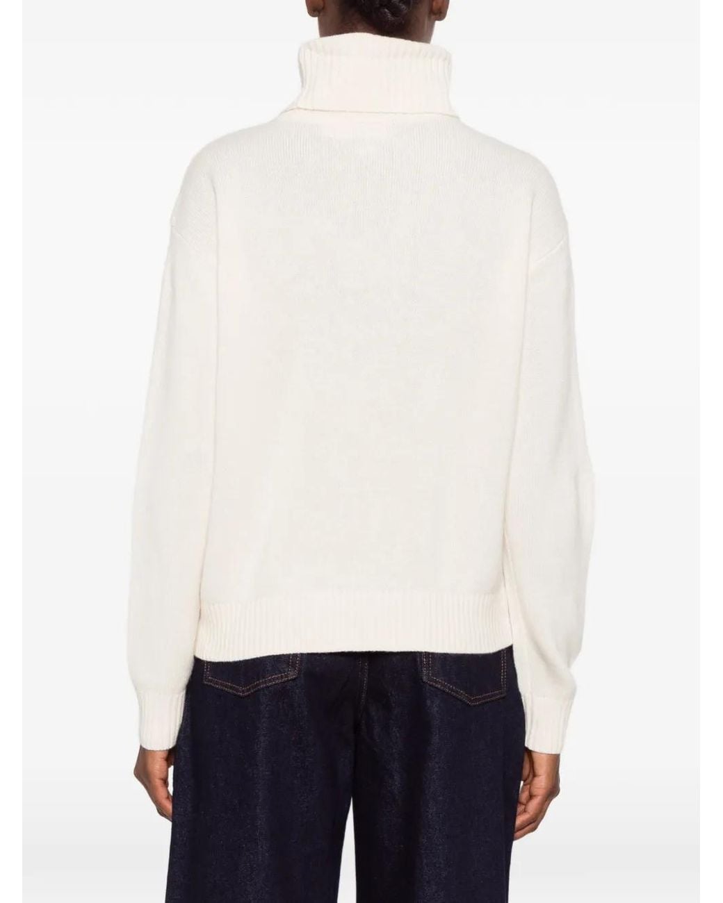 Ralph Lauren White Logo-Embroidered Roll-Neck Sweater