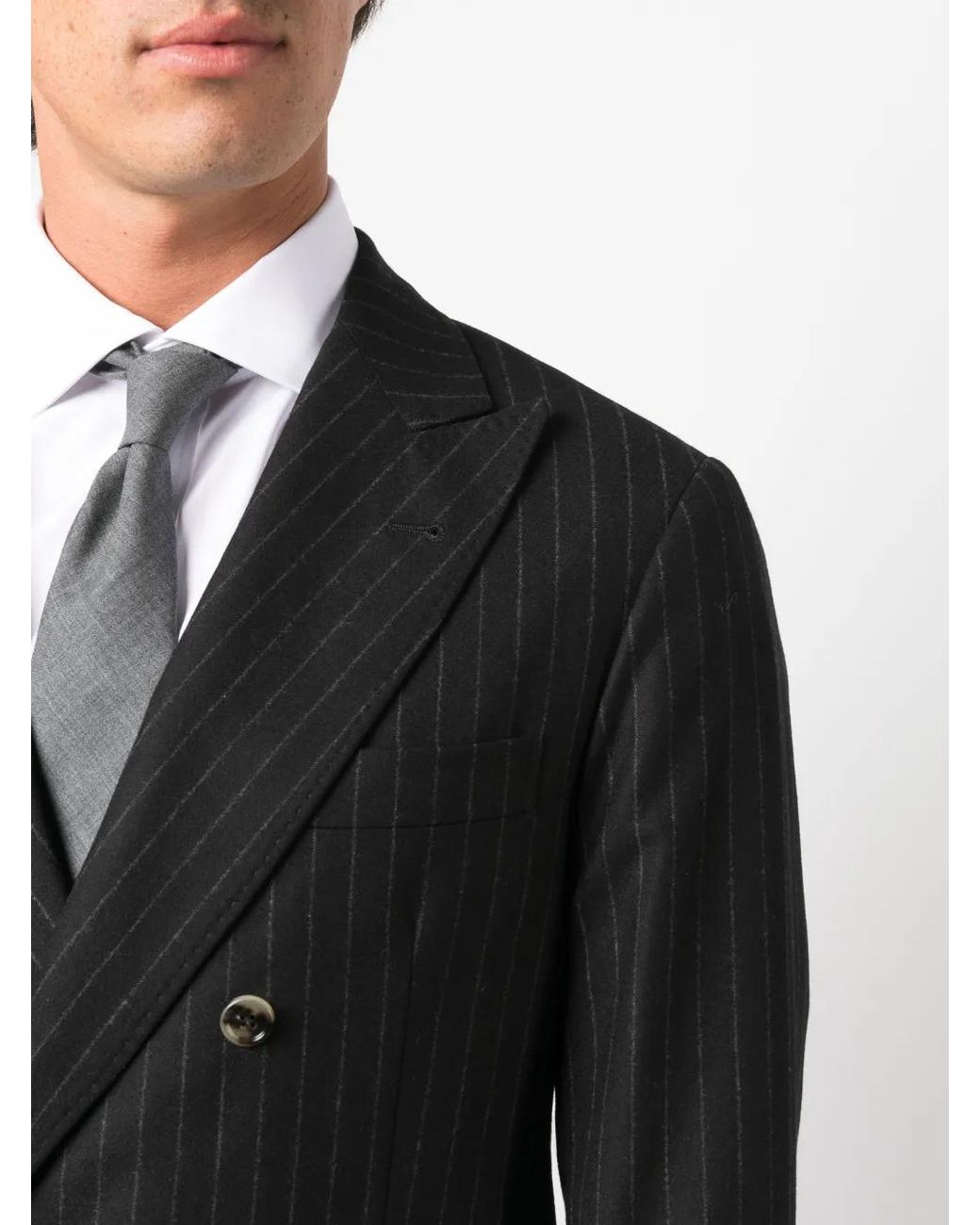 Brunello Cucinelli Black Virgin Wool Pinstripe Suit for men