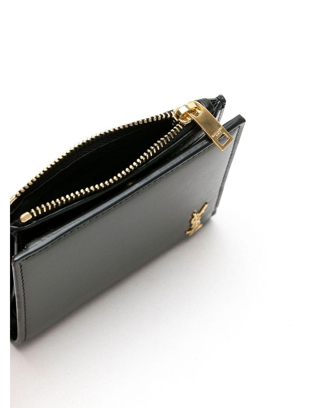 Saint Laurent Monogram Zip Around Compact Wallet - Black