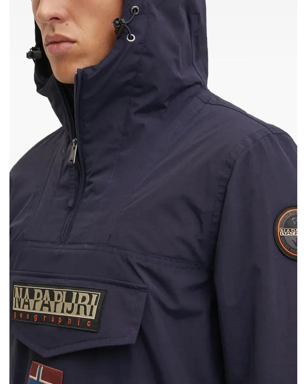 Napapijri Blue Logo-Patch Hooded Jacket for men