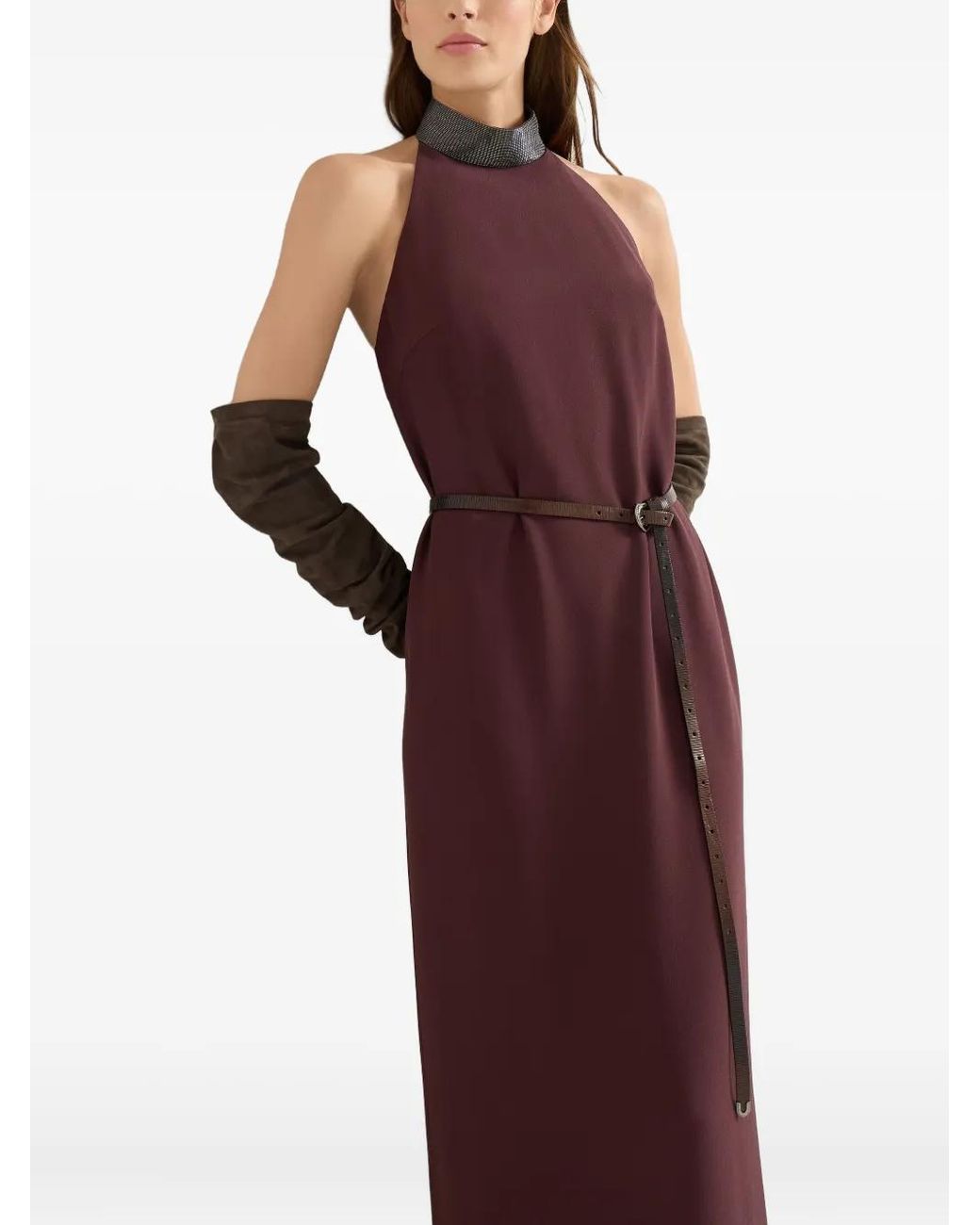 Brunello Cucinelli Purple Silk Blend Maxi Dress