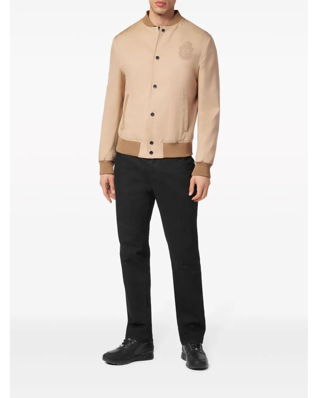 Billionaire Natural Logo-Patch Button-Up Bomber Jacket for men