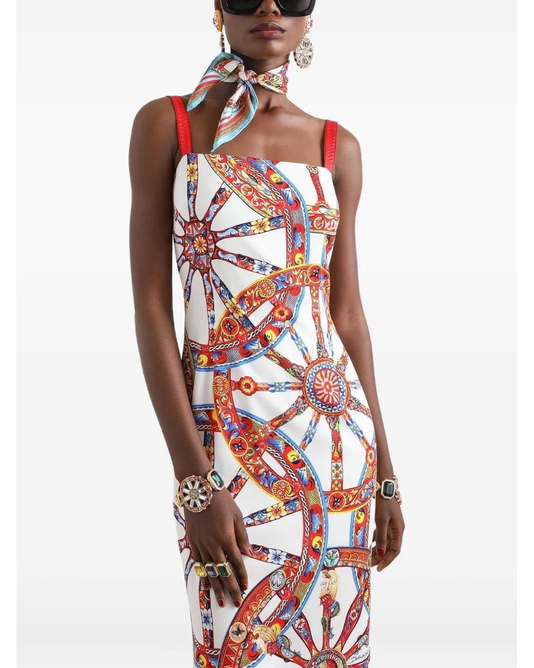 Dolce & Gabbana White Carretto-Print Charmeuse Dress