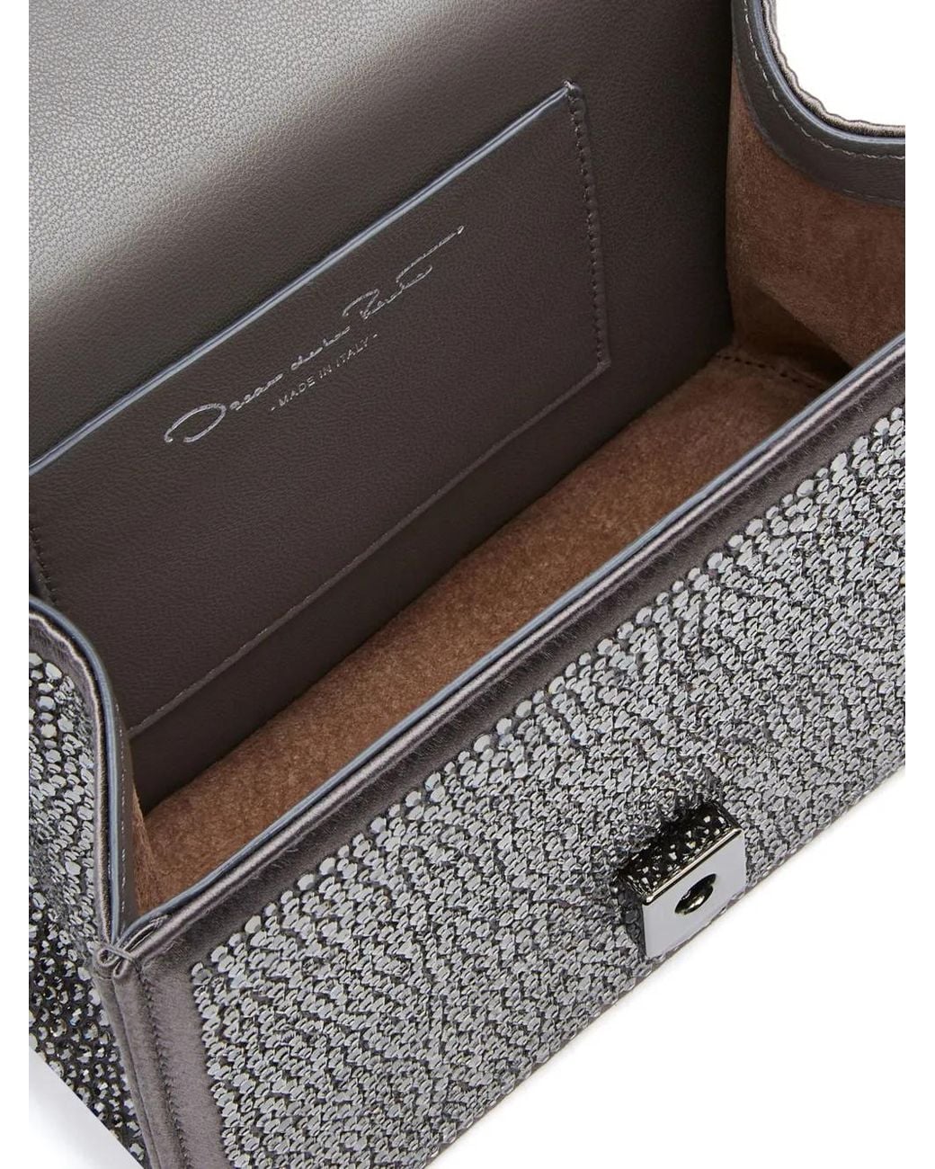 Oscar de la Renta Gray Tro Crystal-Embellished Mini Bag