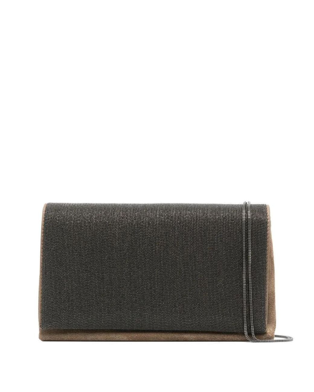 Brunello Cucinelli Gray Precious Monili-Chain Suede Bag