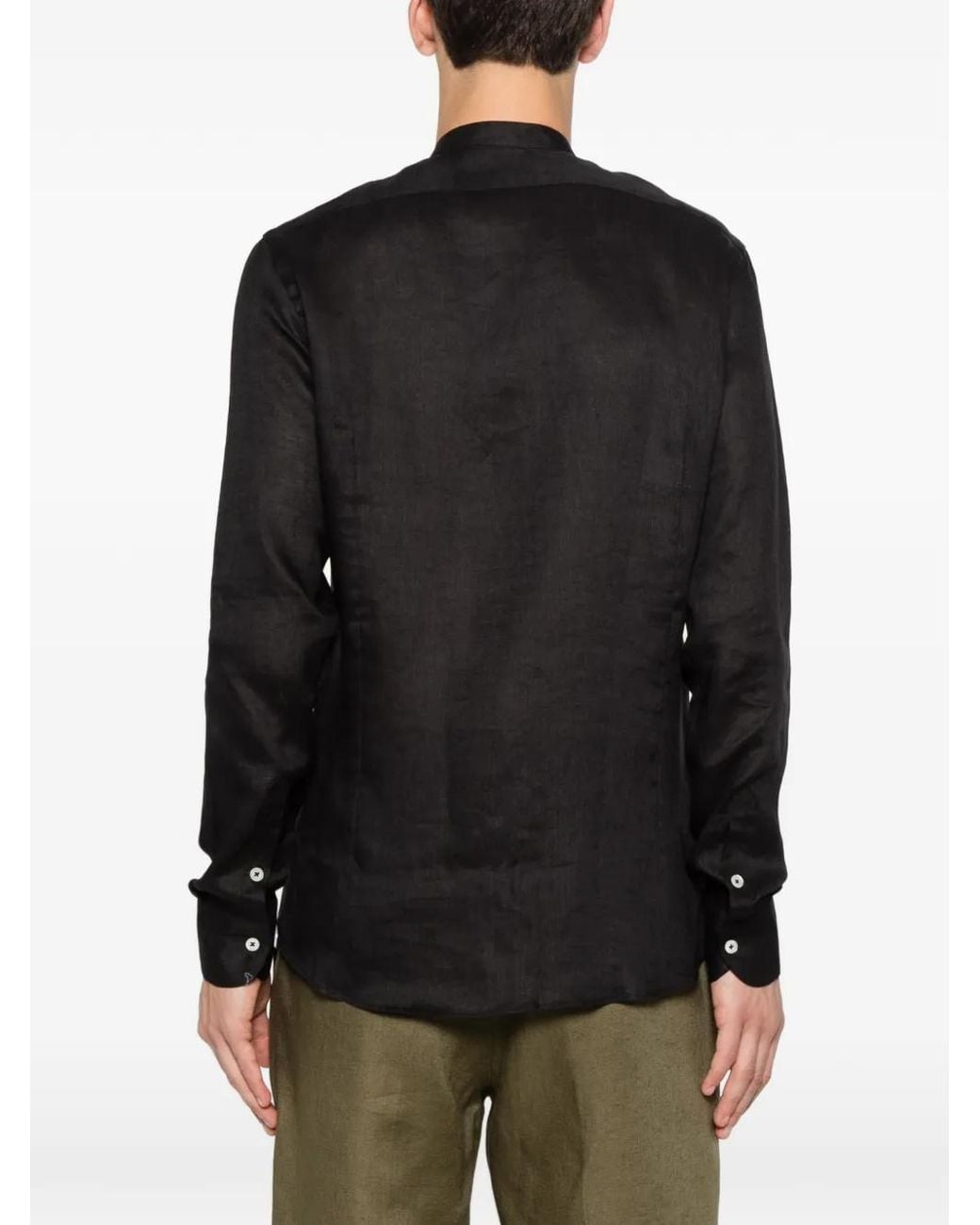 Tagliatore Black Cannes Band-Collar Long-Sleeve Shirt for men