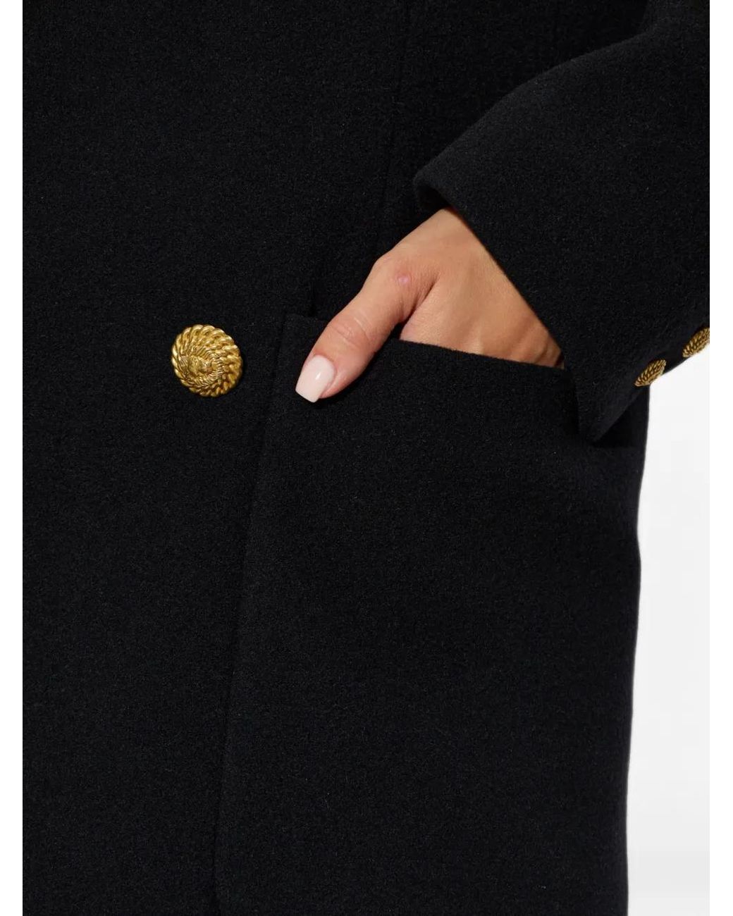 Balmain Black Double-Breasted Wool Coat