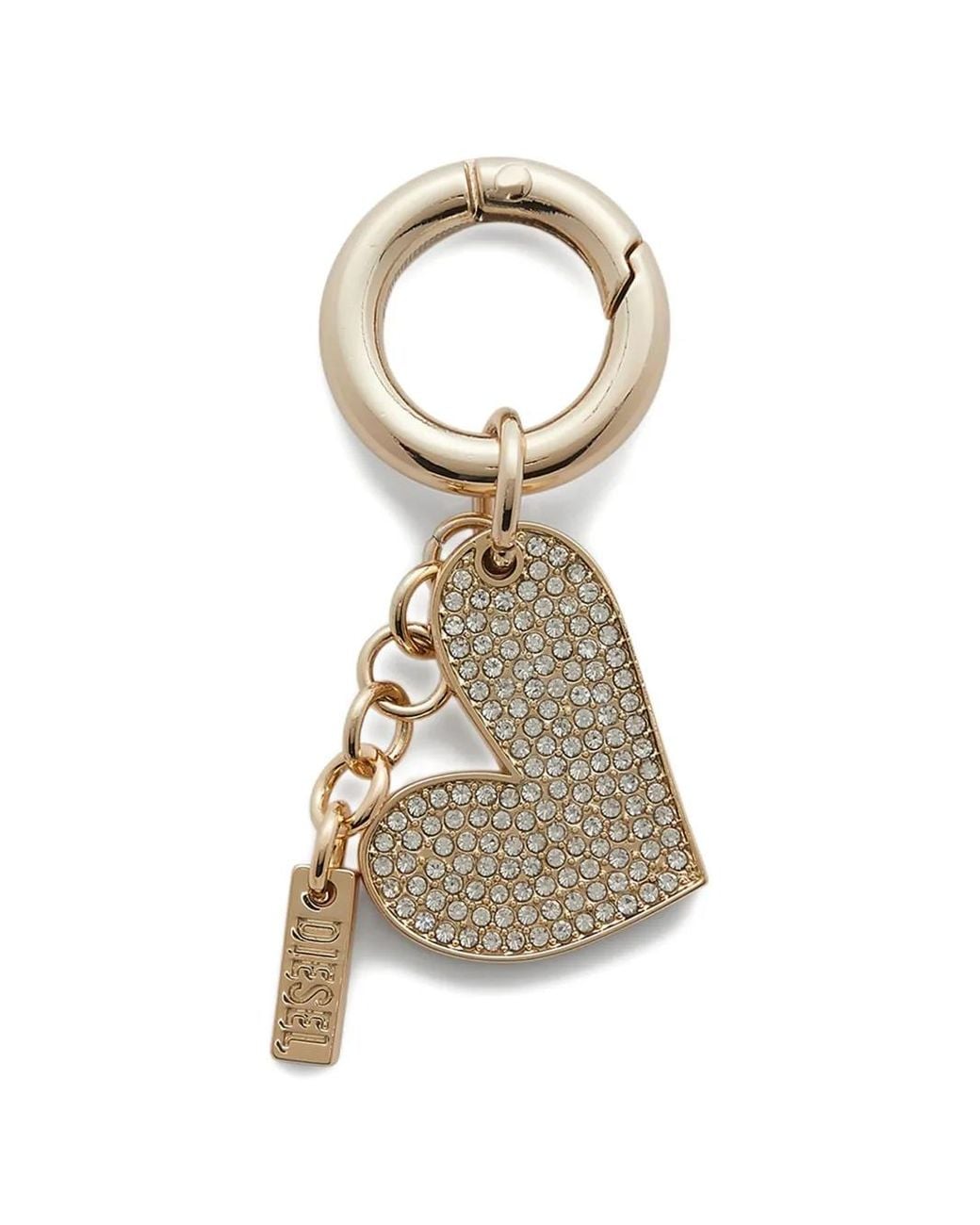 DIESEL Natural Metal Heart Charm With Rhinestones
