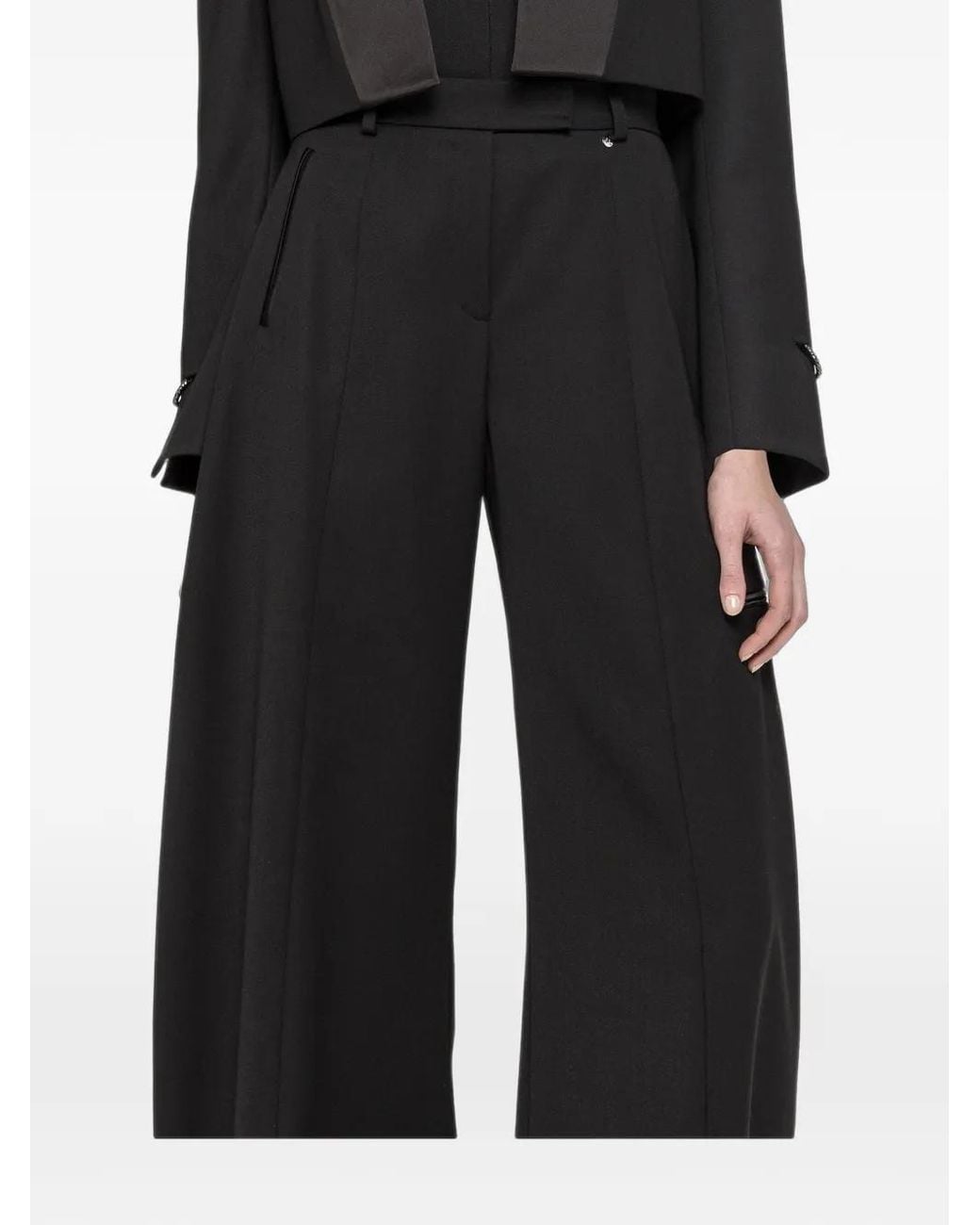 Nissa Black Wool Blend Barrel-Leg Pants
